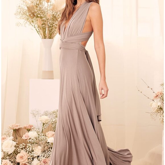 Tricks of the Trade Taupe Convertible Maxi Dress - Picture 3 of 6